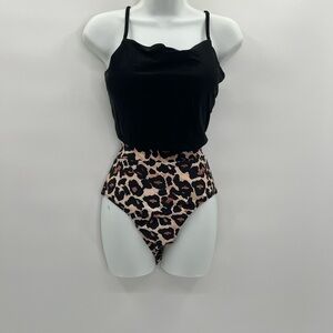 Avanova Black Top High-Waisted Leopard Bikini Swimsuit - Size XL